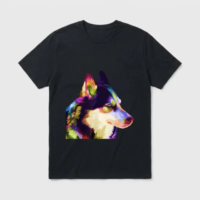 Husky buntes Pop Art T-Shirt 0049 – Klassisches T-Shirt in Schwarz