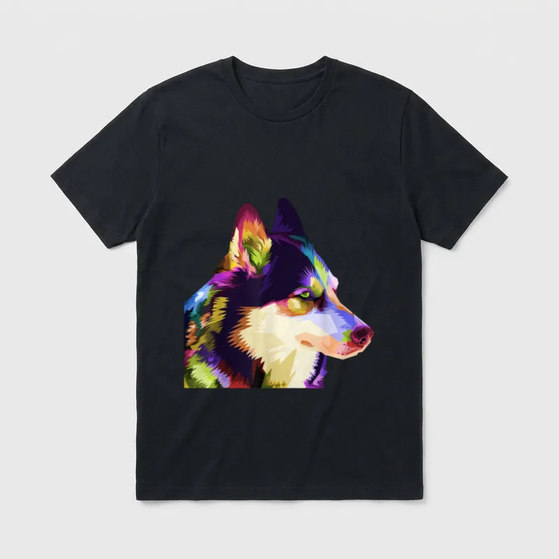 Husky buntes Pop Art T-Shirt 0049 – Klassisches T-Shirt in Schwarz