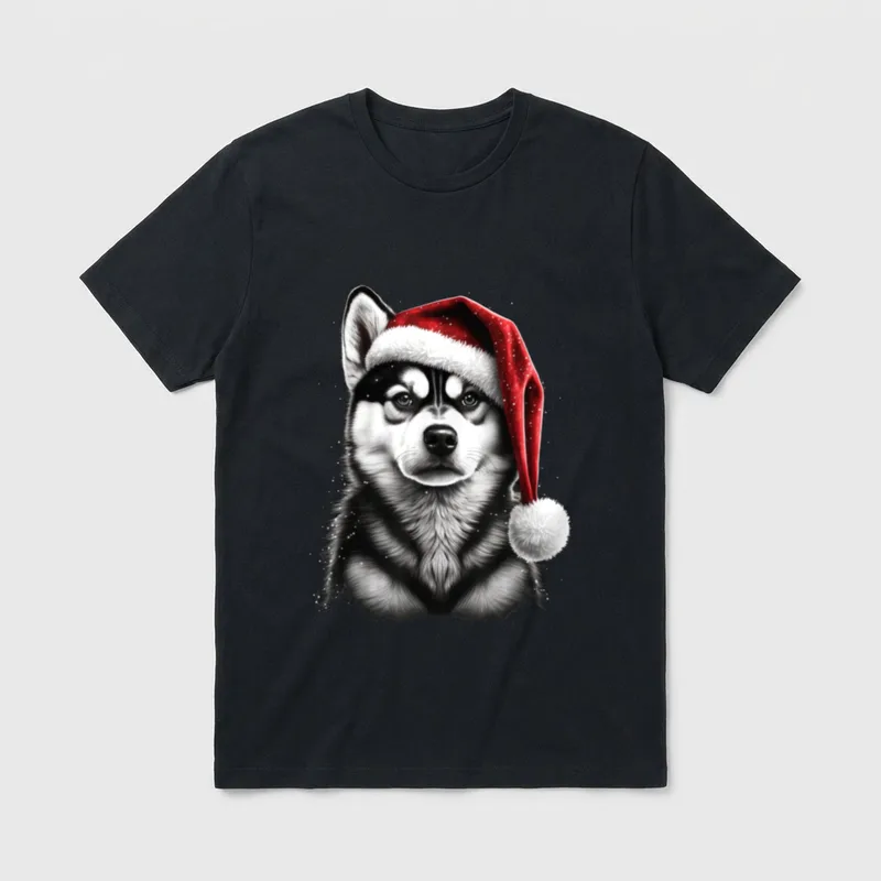 Sibirischer Husky-Weihnachtsmann auf Weihnachten T-Shirt – Klassisches T-Shirt in Schwarz