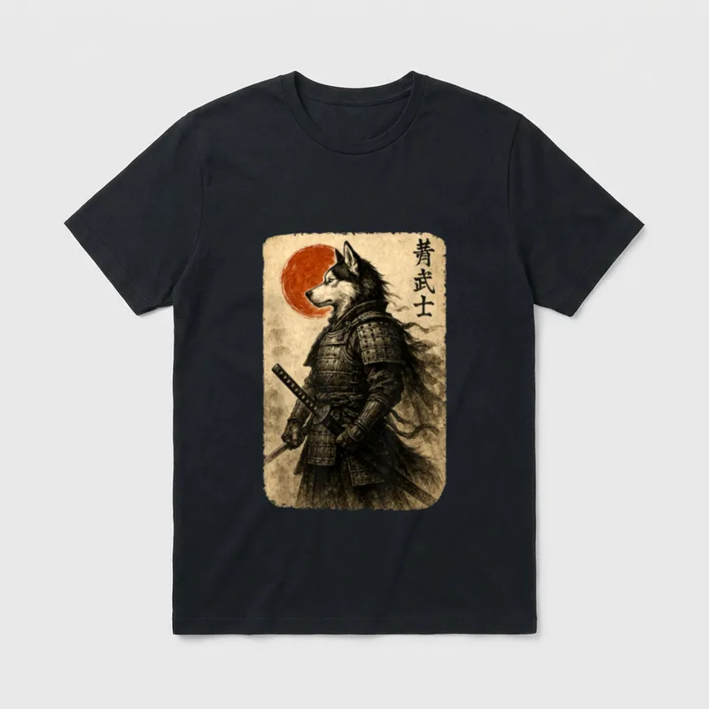 Samurai Husky Warrior Ukiyo T-Shirt – Klassisches T-Shirt in Schwarz