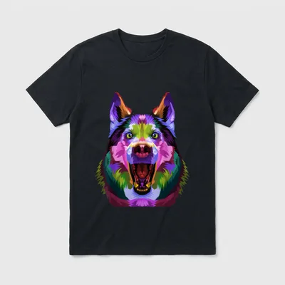 Husky buntes Pop Art T-Shirt 0056 – Klassisches T-Shirt in Schwarz