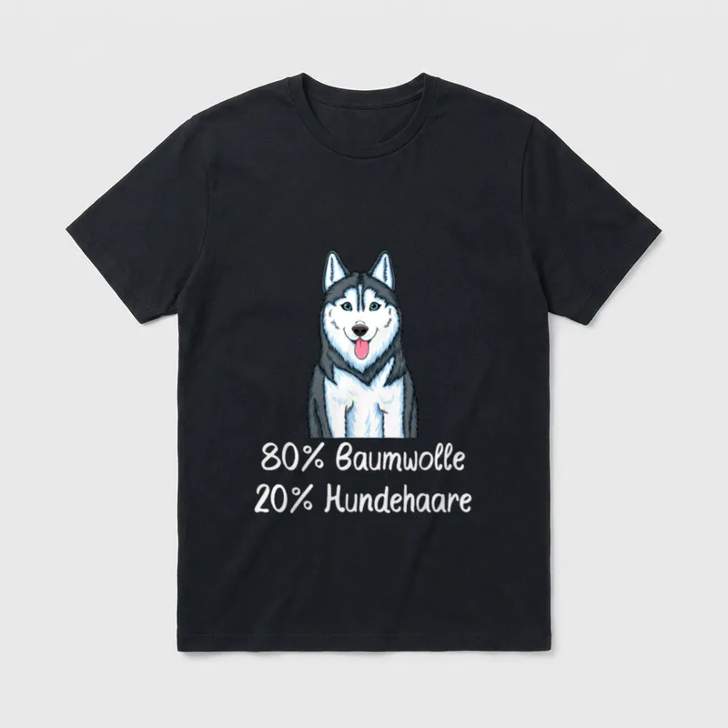 Siberian Husky 80% Baumwolle T-Shirt – Klassisches T-Shirt in Schwarz