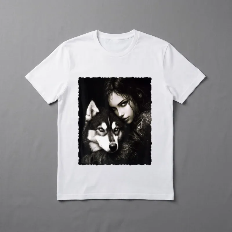 Frau mit Sibirischem Husky T-Shirt – Klassisches T-Shirt in Schwarz