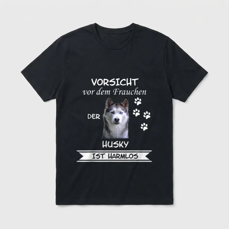 Vorsicht vor dem Frauchen Husky T-Shirt – Klassisches T-Shirt in Schwarz
