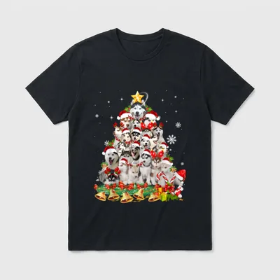 Siberian Husky Weihnachten Baumlichter T-Shirt – Klassisches T-Shirt in Schwarz