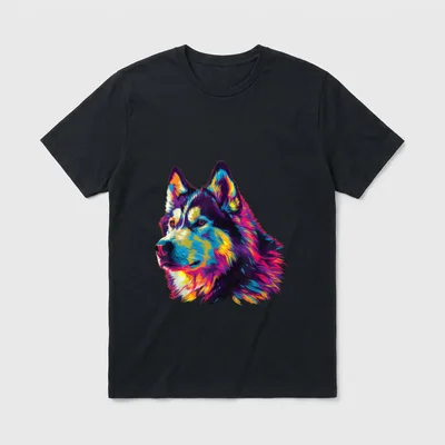 Wasserfarben Farbenfroher Alaskan Malamute T-Shirt – Klassisches T-Shirt in Schwarz