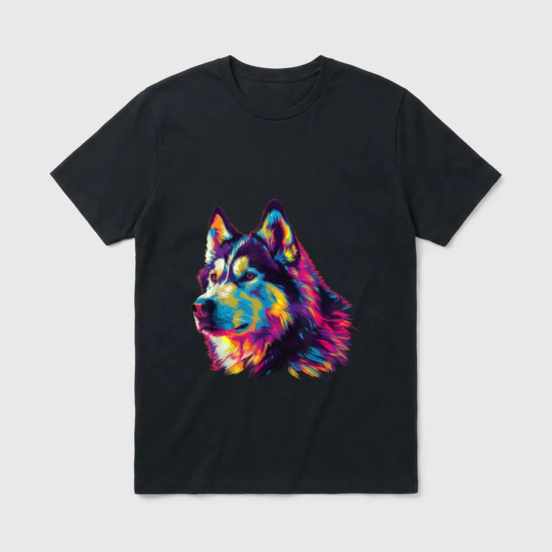 Wasserfarben Farbenfroher Alaskan Malamute T-Shirt – Klassisches T-Shirt in Schwarz
