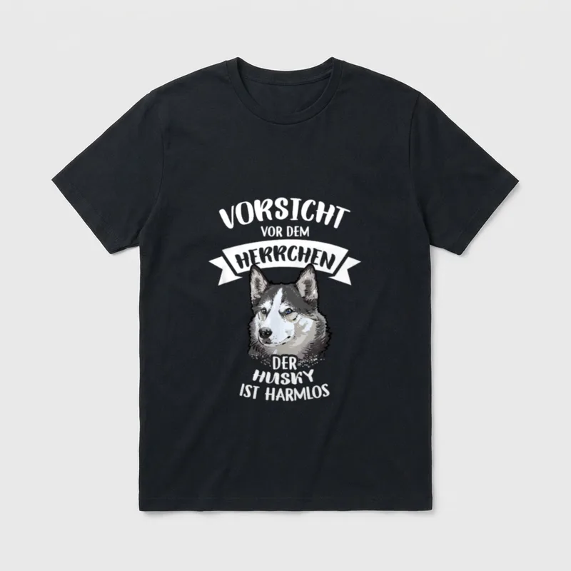 Vorsicht Vor Dem Herrchen Husky T-Shirt – Klassisches T-Shirt in Schwarz