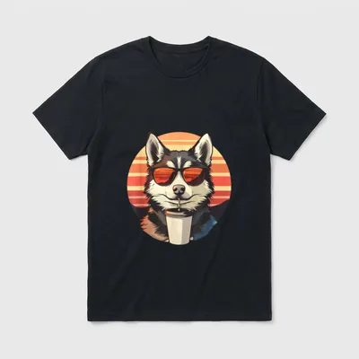 Kaffee & Husky T-Shirt – Klassisches T-Shirt in Schwarz