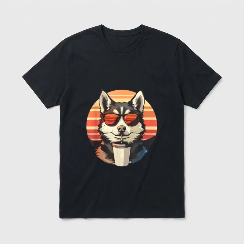 Kaffee & Husky T-Shirt – Klassisches T-Shirt in Schwarz