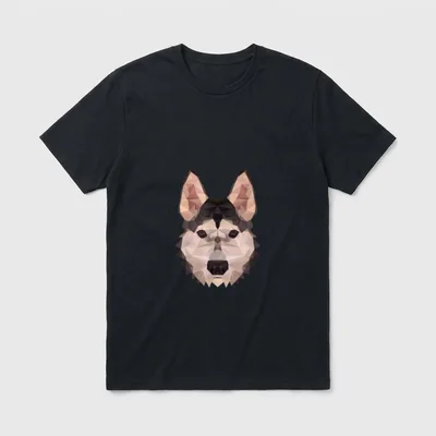 Husky Hunde Hunde Haustier T-Shirt – Geometrisches Husky-Kopf-Portrait im Polygon-Look – Klassisches T-Shirt in Schwarz