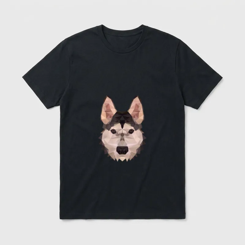 Husky Hunde Hunde Haustier T-Shirt – Geometrisches Husky-Kopf-Portrait im Polygon-Look – Klassisches T-Shirt in Schwarz