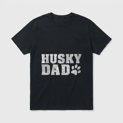 Husky Siberian Husky Papa T-Shirt – HUSKY DAD Schriftzug mit texturiertem Pfotenabdruck – Klassisches T-Shirt in Schwarz