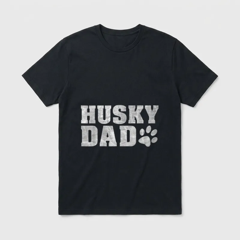 Husky Siberian Husky Papa T-Shirt – HUSKY DAD Schriftzug mit texturiertem Pfotenabdruck – Klassisches T-Shirt in Schwarz