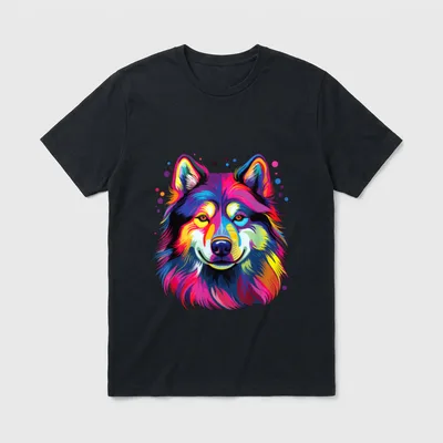 Wasserfarben Farbenfroher Alaskan Malamute Husky T-Shirt – Klassisches T-Shirt in Schwarz