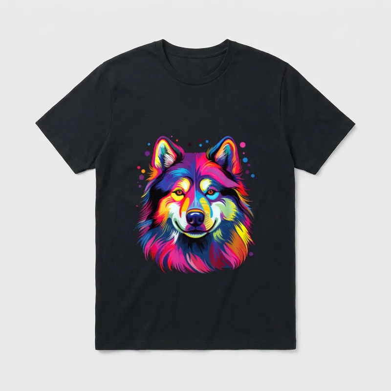 Wasserfarben Farbenfroher Alaskan Malamute Husky T-Shirt – Klassisches T-Shirt in Schwarz