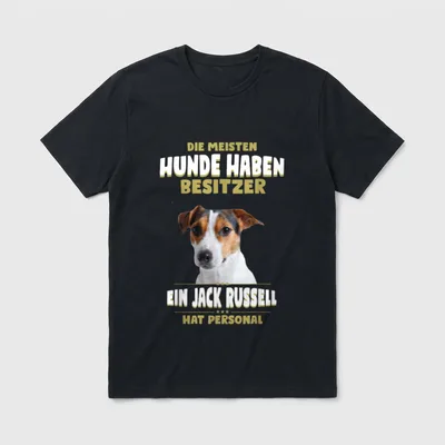 Jack Russell Terrier Jack T-Shirt 0010 – Jack Russell Terrier Kopf mit Text über Personal – Klassisches T-Shirt in Schwarz
