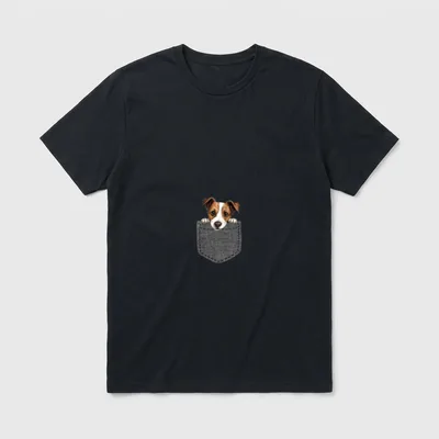 Hund in Brusttasche Jack T-Shirt – Jack Russell Terrier Welpenkopf aus grauer Stofftasche – Klassisches T-Shirt in Schwarz