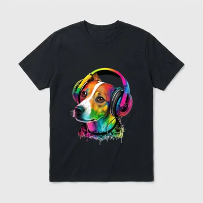 Jack Russell Terrier mit Kopfhörern T-Shirt – Klassisches T-Shirt in Schwarz