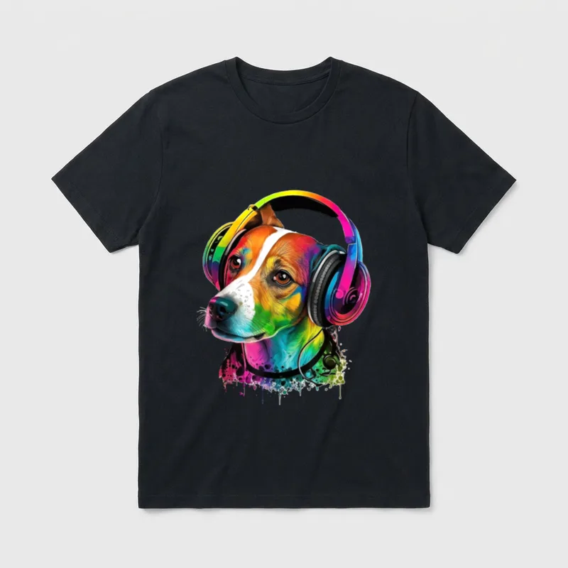 Jack Russell Terrier mit Kopfhörern T-Shirt – Klassisches T-Shirt in Schwarz