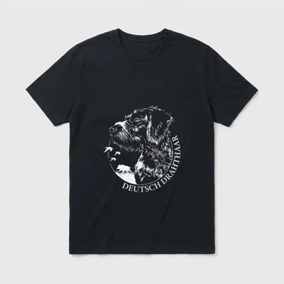 Deutsch Drahthaar Jagdhund Jäger Hundeportrait T-Shirt – Klassisches T-Shirt in Schwarz