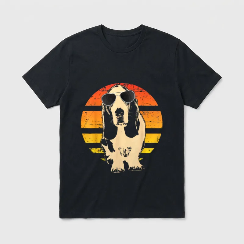 Retro Basset Hound Idee T-Shirt – Klassisches T-Shirt in Schwarz
