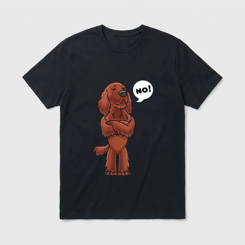 Sturer Irish Red Setter T-Shirt – Karikatur eines sturen roten Setters mit Sprechblase NO! – Klassisches T-Shirt in Schwarz