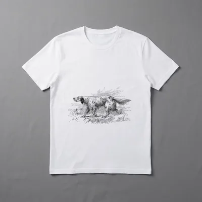 Englischer Setter Vintage English T-Shirt – Skizze eines Englischen Setters im Gras stehend – Klassisches T-Shirt in Schwarz