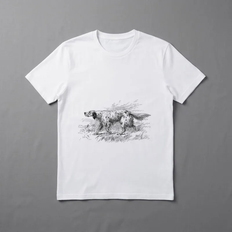 Englischer Setter Vintage English T-Shirt – Skizze eines Englischen Setters im Gras stehend – Klassisches T-Shirt in Schwarz