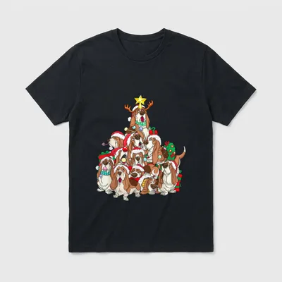Basset Hound Hund Weihnachtsbaum T-Shirt – Klassisches T-Shirt in Schwarz
