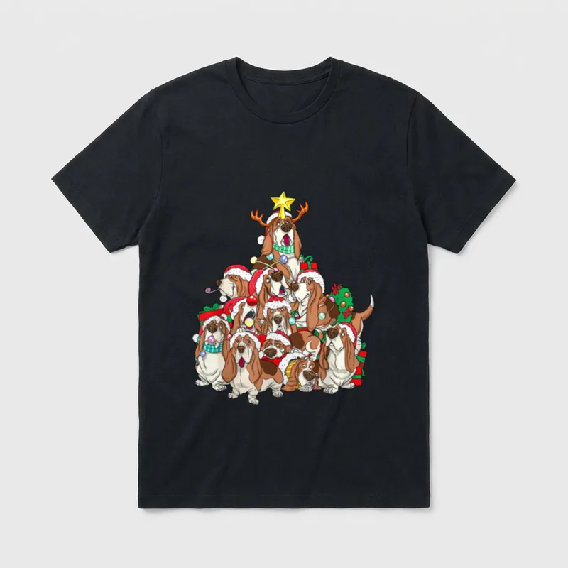 Basset Hound Hund Weihnachtsbaum T-Shirt – Klassisches T-Shirt in Schwarz