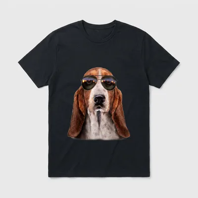 Swag Basset Hound T-Shirt – Basset Hound Kopf mit dunklen Aviator Sonnenbrille – Klassisches T-Shirt in Schwarz