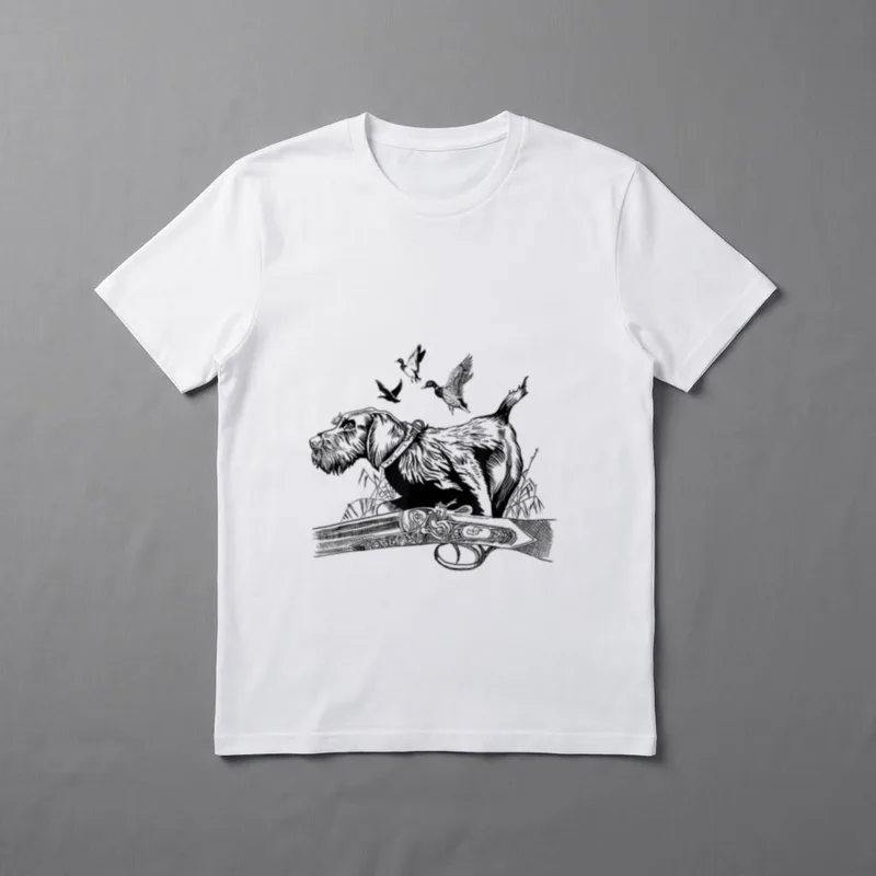 Deutsch Drahthaar Jagdhund Jäger T-Shirt 0107 – Klassisches T-Shirt in Schwarz