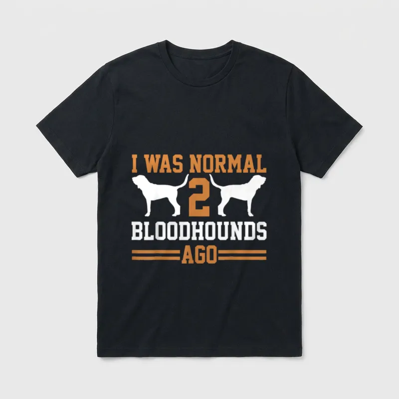 Bloodhound T-Shirt – Zwei weiße Bloodhound-Silhouetten um eine orange Zahl 2 mit Text – Klassisches T-Shirt in Schwarz