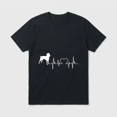 Deutsch Drahthaar für Frauen T-Shirt – Weißer Hund und Herzschlaglinie als Grafik – Klassisches T-Shirt in Schwarz