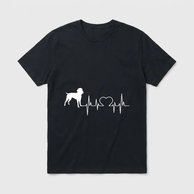 Deutsch Drahthaar für Frauen T-Shirt – Weißer Hund und Herzschlaglinie als Grafik – Klassisches T-Shirt in Schwarz