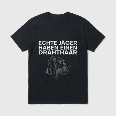 Echte Jäger haben T-Shirt – Schriftzug ECHTE JÄGER HABEN EINEN DRAHTHAAR über Hundekopf – Klassisches T-Shirt in Schwarz