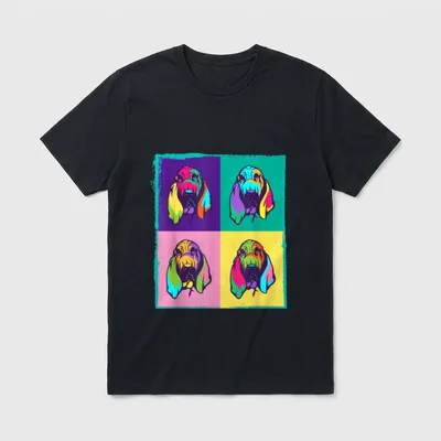 Hundeliebhaber I Pop Art T-Shirt – Vier farbige Bloodhound Porträts im Pop Art Stil – Klassisches T-Shirt in Schwarz