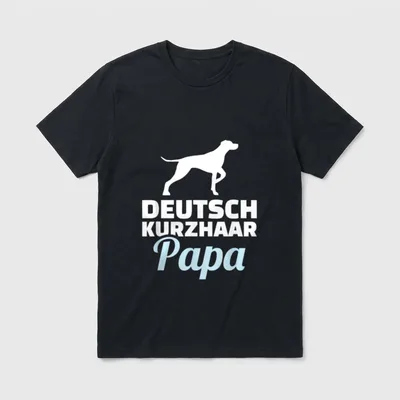 Deutsch Kurzhaar Papa T-Shirt – Weißer Jagdhund über DEUTSCH KURZHAAR Papa in Blau – Klassisches T-Shirt in Schwarz
