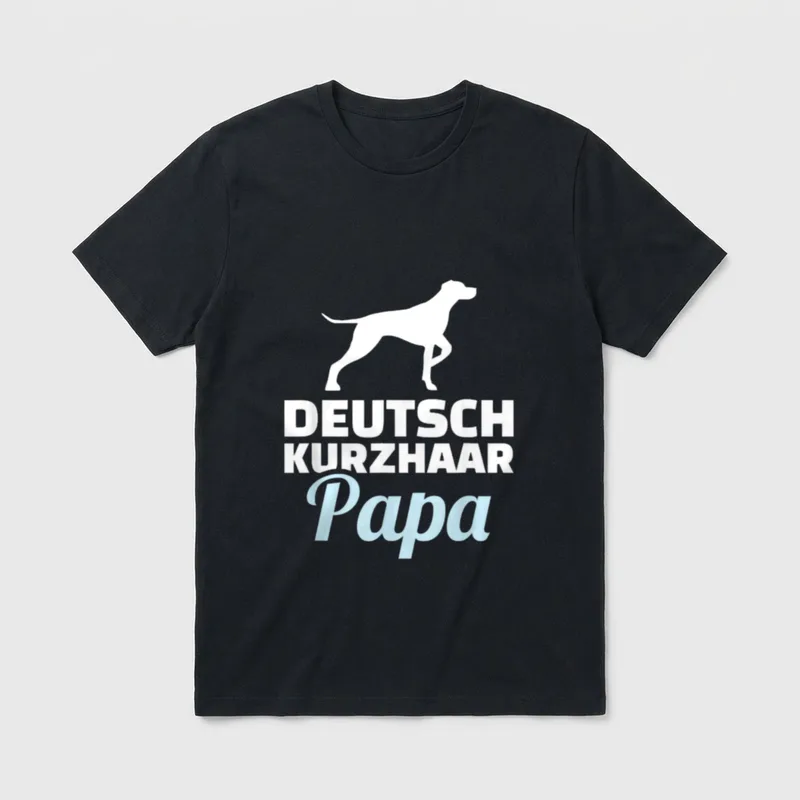 Deutsch Kurzhaar Papa T-Shirt – Weißer Jagdhund über DEUTSCH KURZHAAR Papa in Blau – Klassisches T-Shirt in Schwarz