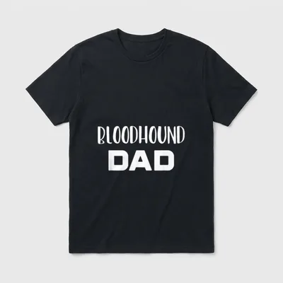 Bloodhound Dad Funny Dog T-Shirt – Weißer Schriftzug BLOODHOUND DAD auf grauem Hintergrund – Klassisches T-Shirt in Schwarz