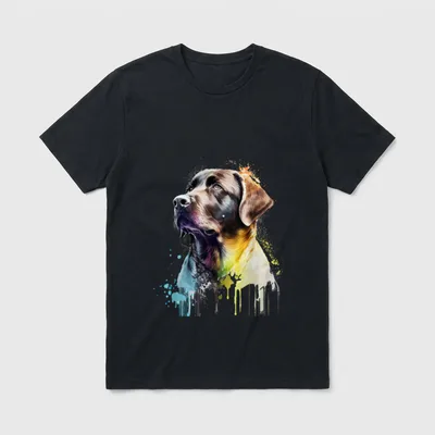Labrador T-Shirt 0060 – Bunter artistischer Labrador-Kopf mit Farbspritzern und Tropfeffekt – Klassisches T-Shirt in Schwarz
