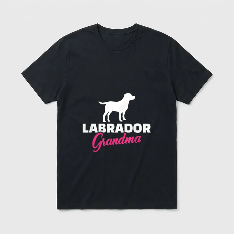 Labrador Oma T-Shirt – Weiße Labrador-Silhouette über rosa und weißem Schriftzug – Klassisches T-Shirt in Schwarz