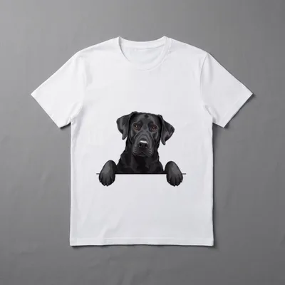 Lustiger schwarzer Labrador T-Shirt – Schwarzer Labrador schaut mit Pfoten über eine Linie – Klassisches T-Shirt in Schwarz