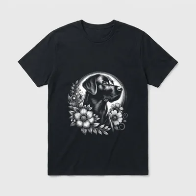 Kunstvoller Labrador mit Blumen T-Shirt – Klassisches T-Shirt in Schwarz