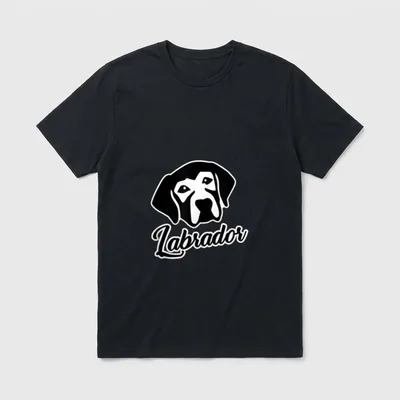 Labrador T-Shirt 0128 – Stylisiertes Labrador-Hundekopf-Logo mit geschwungener Schrift – Klassisches T-Shirt in Schwarz
