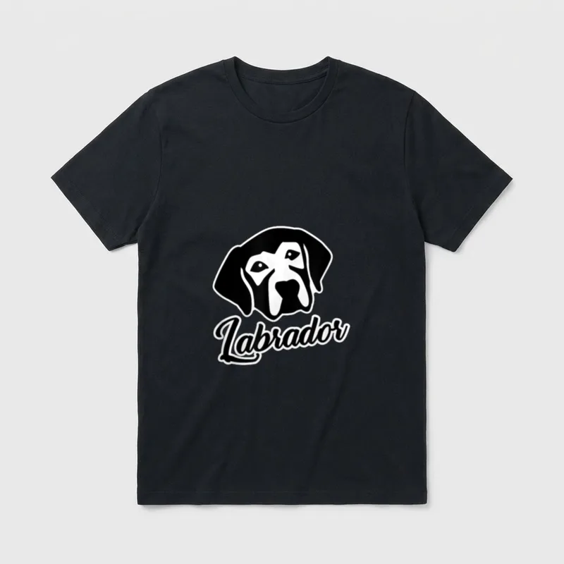 Labrador T-Shirt 0128 – Stylisiertes Labrador-Hundekopf-Logo mit geschwungener Schrift – Klassisches T-Shirt in Schwarz