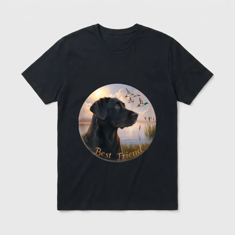 Rückendruck. Jagd schwarzer Labrador T-Shirt – Klassisches T-Shirt in Schwarz