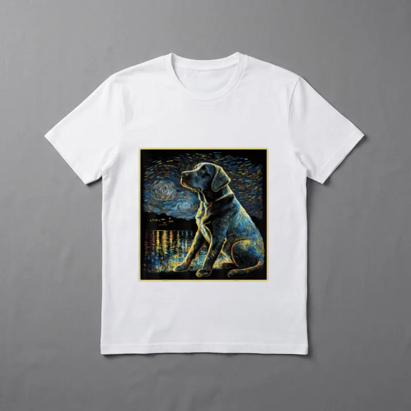 Labrador Hund Gemälde Sterne Nacht T-Shirt – Klassisches T-Shirt in Schwarz