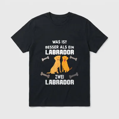 Labrador Lustiges Hunde T-Shirt – Zwei sitzende gelbe Labradore mit Knochen und Text – Klassisches T-Shirt in Schwarz